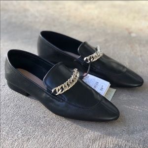 ZARA Leather Silver Chain Loafer Flats 6.5